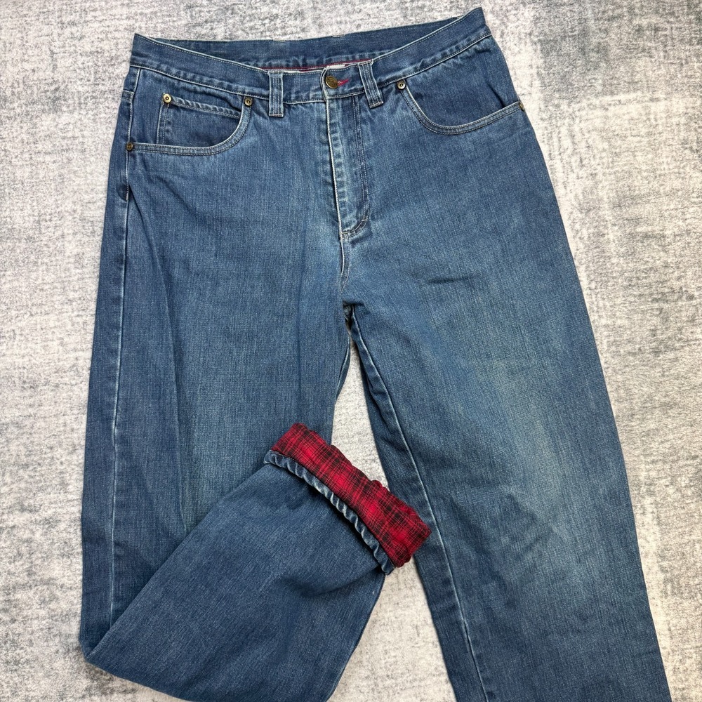 Woolrich Jeans Mens 34x34‎ Red Plaid Flannel Lined Straight Leg Chore Workwear